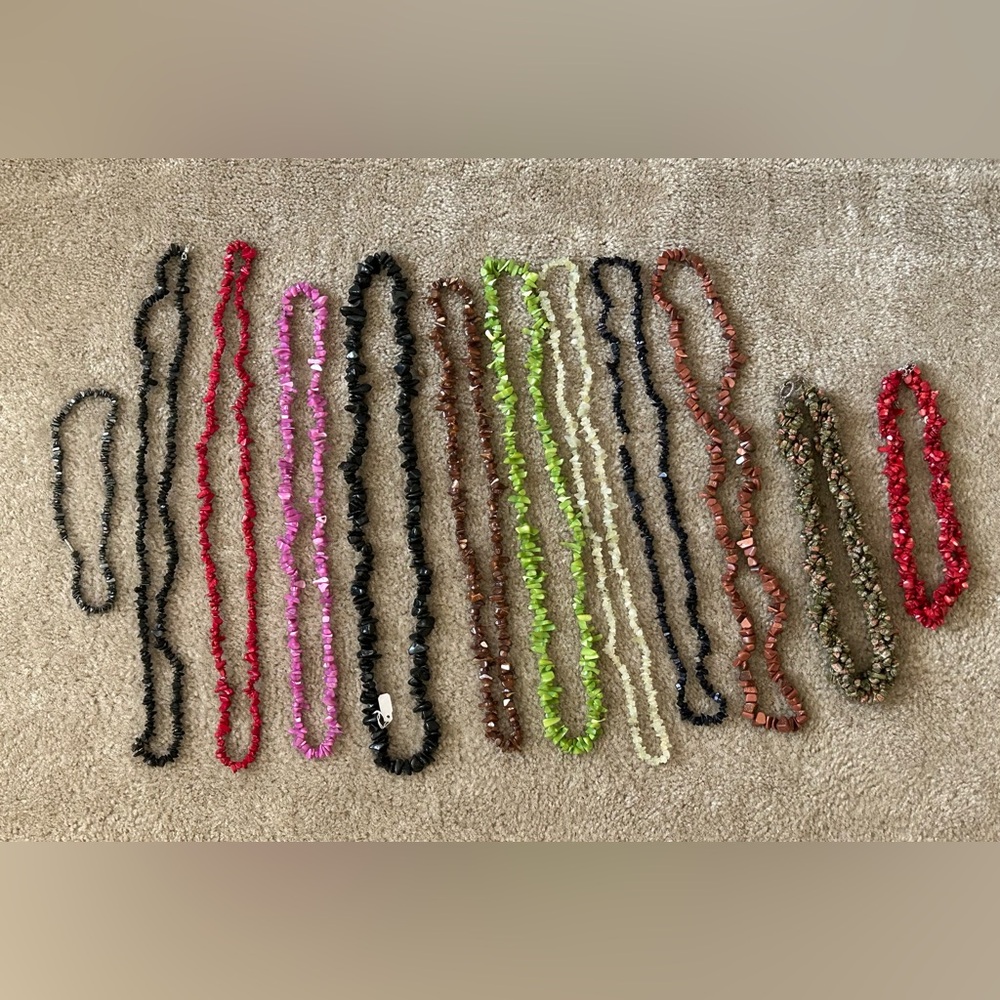 Lot of 12 Vintage Multi-gemstone Chip Stone 18”-32 “ Inch Necklace